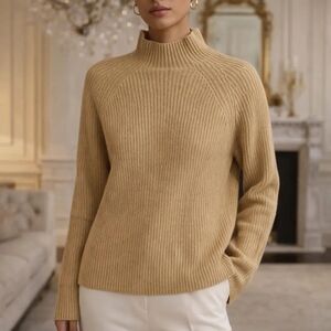 Vince Ribbed 100% Cashmere Mock Neck Sweater In Camel Size Medium